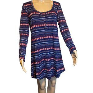 Yawn Blue & White Print Nightshirt Size Medium